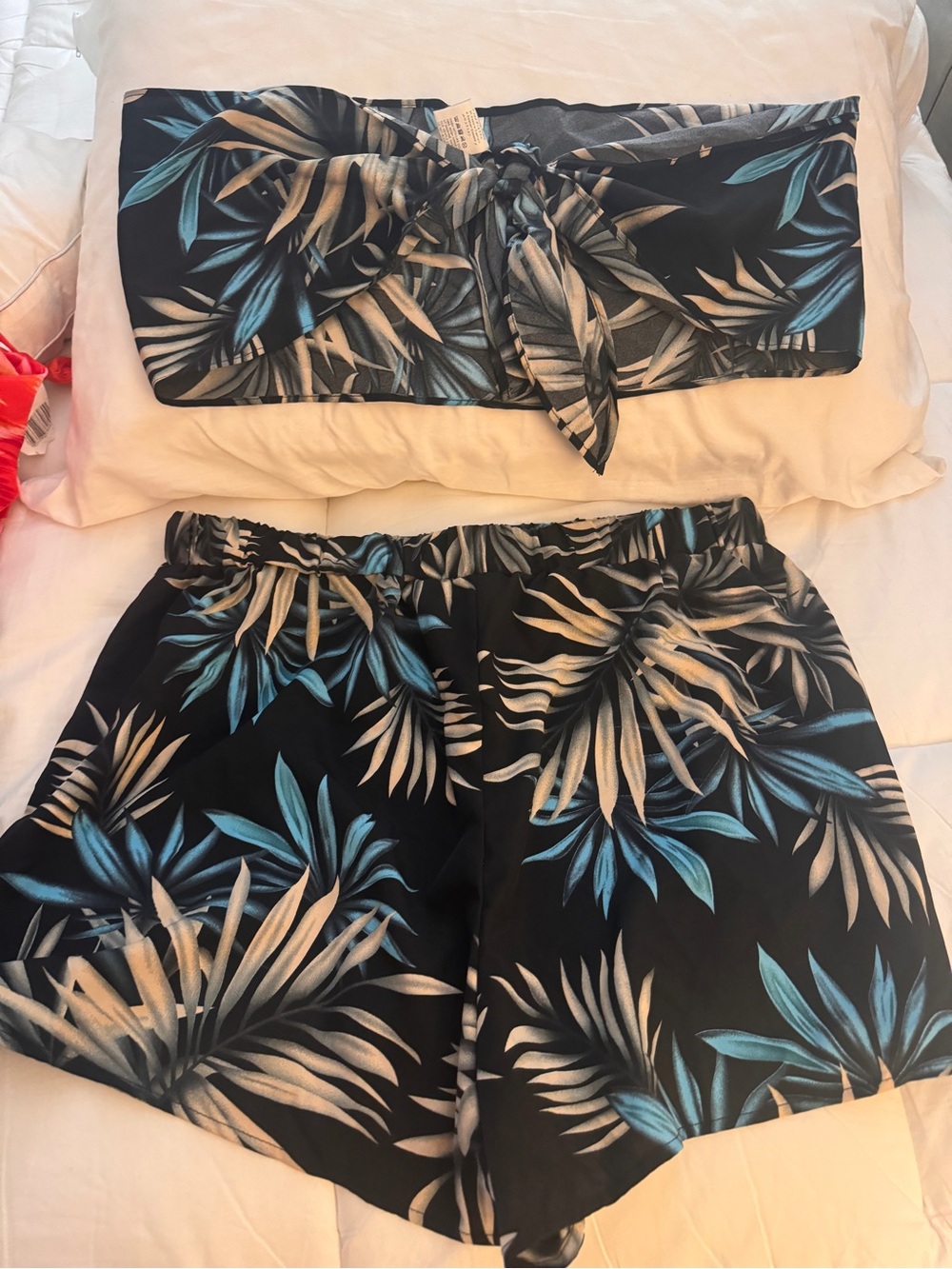 SHEIN Black Tropical Blue and Cream Two-Piece Swim Set